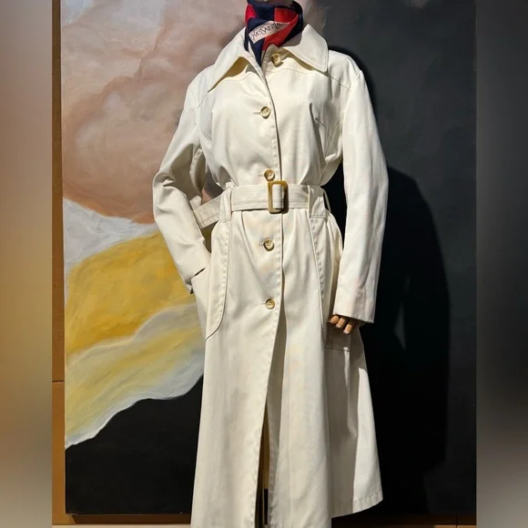 Vntg LONDON FOG Cream Belted Trench - Picture 2 of 14